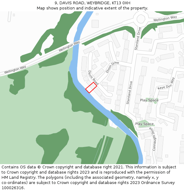 9, DAVIS ROAD, WEYBRIDGE, KT13 0XH: Location map and indicative extent of plot