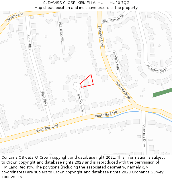 9, DAVISS CLOSE, KIRK ELLA, HULL, HU10 7QG: Location map and indicative extent of plot