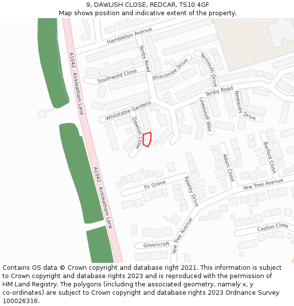 9, DAWLISH CLOSE, REDCAR, TS10 4GF: Location map and indicative extent of plot