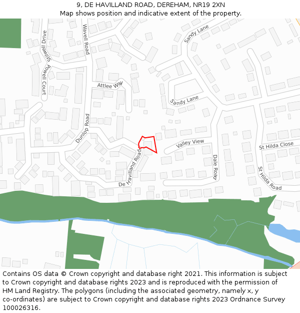 9, DE HAVILLAND ROAD, DEREHAM, NR19 2XN: Location map and indicative extent of plot