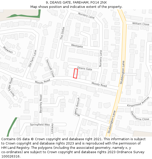 9, DEANS GATE, FAREHAM, PO14 2NX: Location map and indicative extent of plot