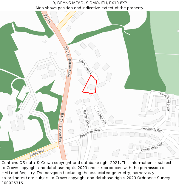 9, DEANS MEAD, SIDMOUTH, EX10 8XP: Location map and indicative extent of plot