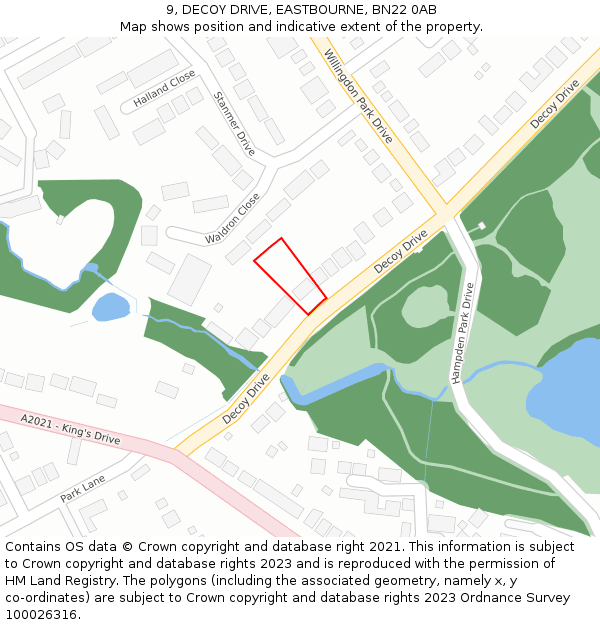 9, DECOY DRIVE, EASTBOURNE, BN22 0AB: Location map and indicative extent of plot