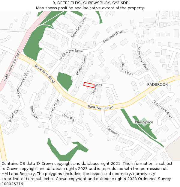 9, DEEPFIELDS, SHREWSBURY, SY3 6DP: Location map and indicative extent of plot