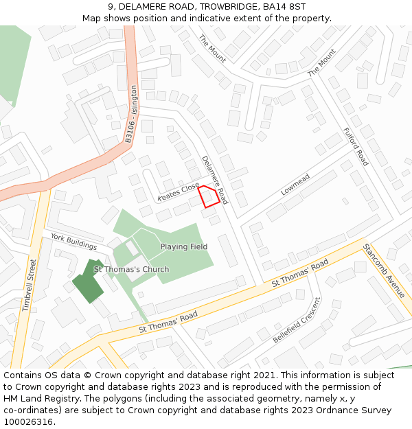 9, DELAMERE ROAD, TROWBRIDGE, BA14 8ST: Location map and indicative extent of plot