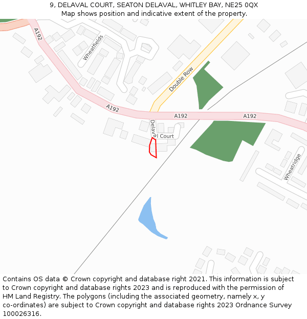 9, DELAVAL COURT, SEATON DELAVAL, WHITLEY BAY, NE25 0QX: Location map and indicative extent of plot