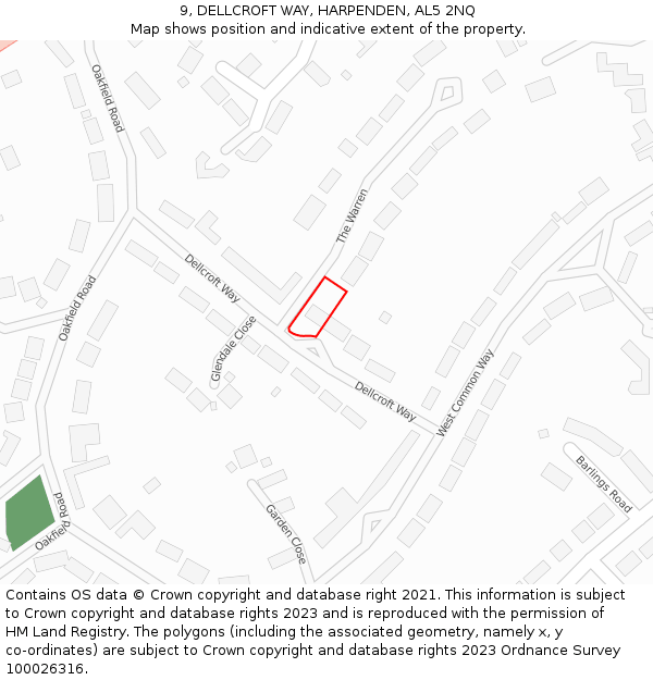 9, DELLCROFT WAY, HARPENDEN, AL5 2NQ: Location map and indicative extent of plot