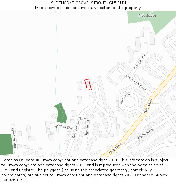 9, DELMONT GROVE, STROUD, GL5 1UN: Location map and indicative extent of plot