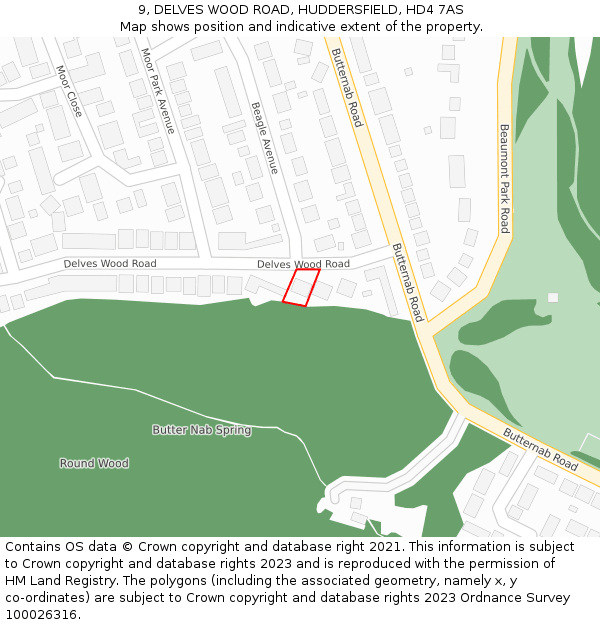 9, DELVES WOOD ROAD, HUDDERSFIELD, HD4 7AS: Location map and indicative extent of plot