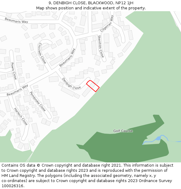 9, DENBIGH CLOSE, BLACKWOOD, NP12 1JH: Location map and indicative extent of plot