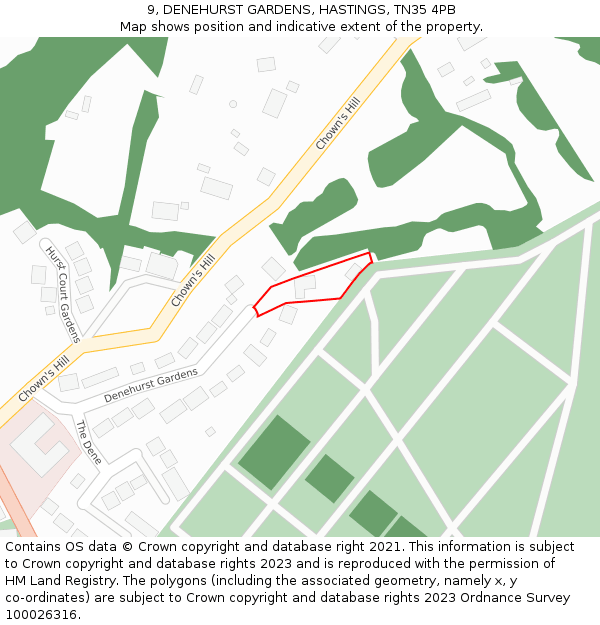 9, DENEHURST GARDENS, HASTINGS, TN35 4PB: Location map and indicative extent of plot