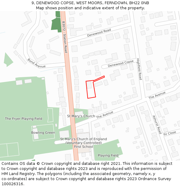 9, DENEWOOD COPSE, WEST MOORS, FERNDOWN, BH22 0NB: Location map and indicative extent of plot