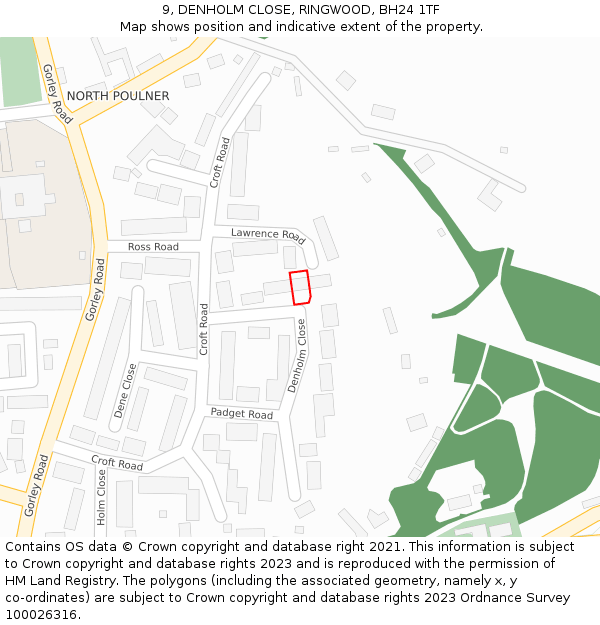 9, DENHOLM CLOSE, RINGWOOD, BH24 1TF: Location map and indicative extent of plot