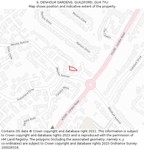 9, DENHOLM GARDENS, GUILDFORD, GU4 7YU: Location map and indicative extent of plot