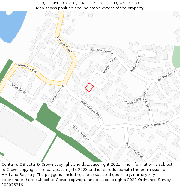 9, DENYER COURT, FRADLEY, LICHFIELD, WS13 8TQ: Location map and indicative extent of plot