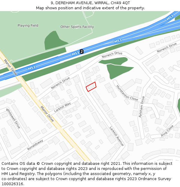 9, DEREHAM AVENUE, WIRRAL, CH49 4QT: Location map and indicative extent of plot