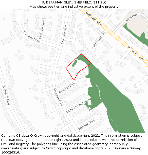 9, DERRIMAN GLEN, SHEFFIELD, S11 9LQ: Location map and indicative extent of plot