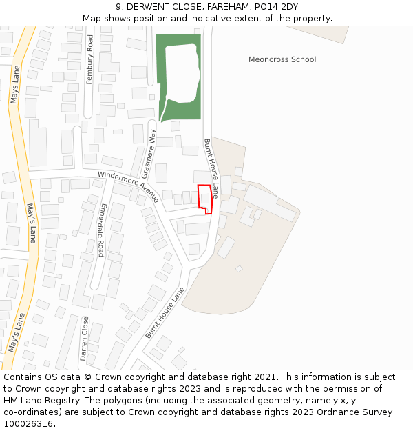 9, DERWENT CLOSE, FAREHAM, PO14 2DY: Location map and indicative extent of plot