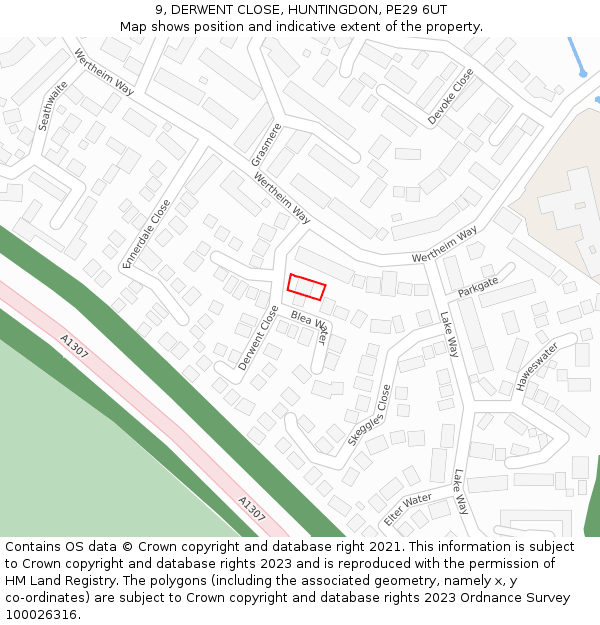 9, DERWENT CLOSE, HUNTINGDON, PE29 6UT: Location map and indicative extent of plot