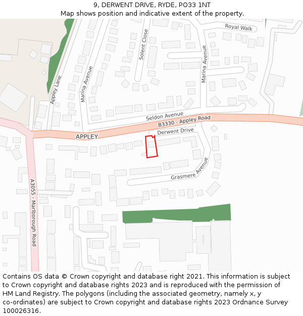 9, DERWENT DRIVE, RYDE, PO33 1NT: Location map and indicative extent of plot