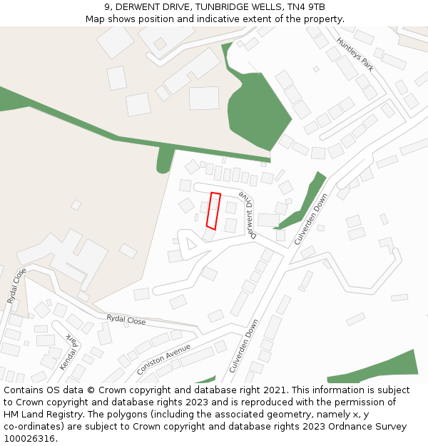 9, DERWENT DRIVE, TUNBRIDGE WELLS, TN4 9TB: Location map and indicative extent of plot