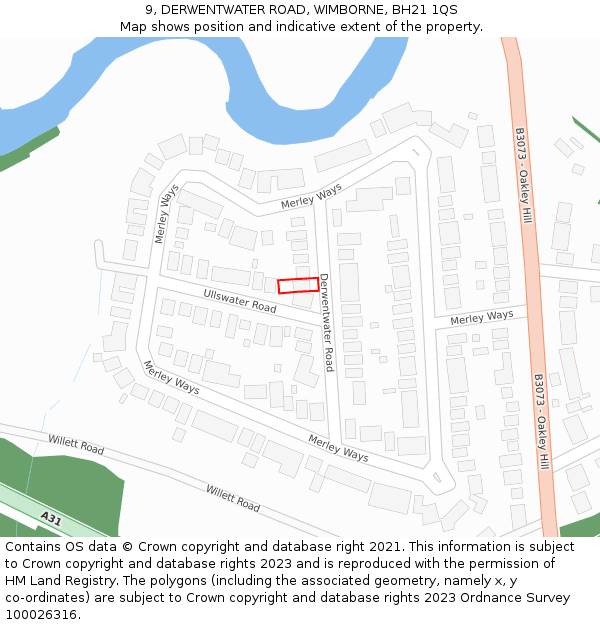 9, DERWENTWATER ROAD, WIMBORNE, BH21 1QS: Location map and indicative extent of plot