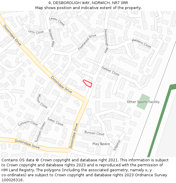 9, DESBOROUGH WAY, NORWICH, NR7 0RR: Location map and indicative extent of plot