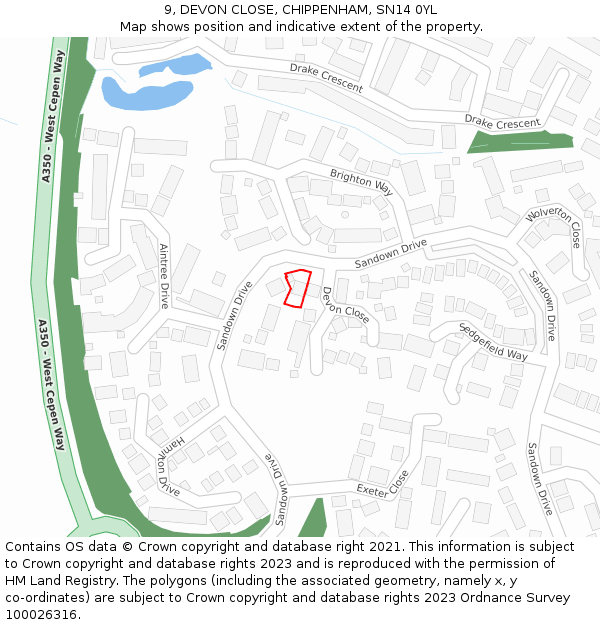 9, DEVON CLOSE, CHIPPENHAM, SN14 0YL: Location map and indicative extent of plot