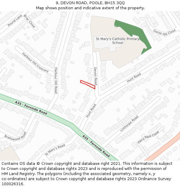 9, DEVON ROAD, POOLE, BH15 3QQ: Location map and indicative extent of plot