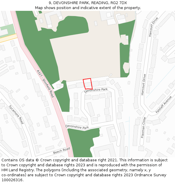 9, DEVONSHIRE PARK, READING, RG2 7DX: Location map and indicative extent of plot