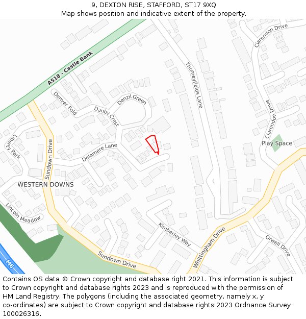 9, DEXTON RISE, STAFFORD, ST17 9XQ: Location map and indicative extent of plot