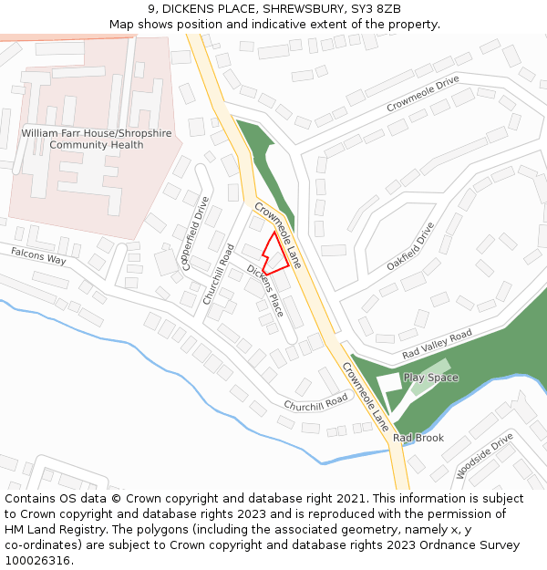 9, DICKENS PLACE, SHREWSBURY, SY3 8ZB: Location map and indicative extent of plot