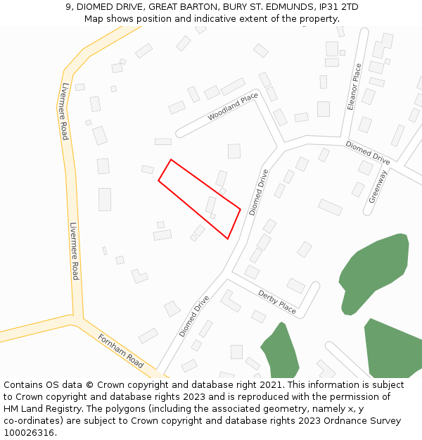 9, DIOMED DRIVE, GREAT BARTON, BURY ST. EDMUNDS, IP31 2TD: Location map and indicative extent of plot