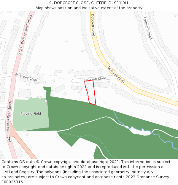 9, DOBCROFT CLOSE, SHEFFIELD, S11 9LL: Location map and indicative extent of plot