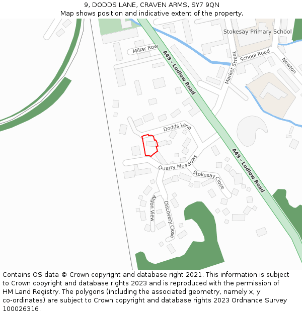 9, DODDS LANE, CRAVEN ARMS, SY7 9QN: Location map and indicative extent of plot