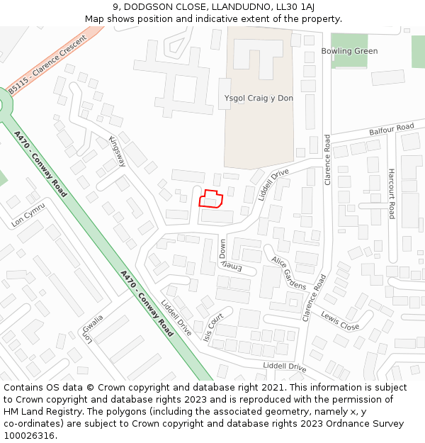 9, DODGSON CLOSE, LLANDUDNO, LL30 1AJ: Location map and indicative extent of plot