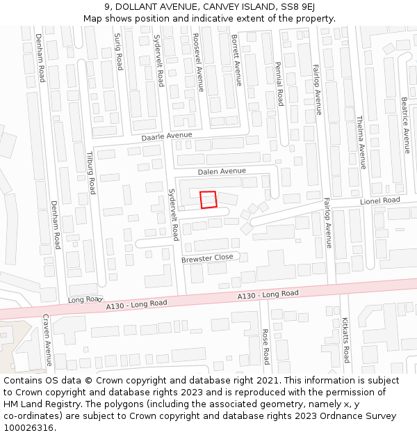 9, DOLLANT AVENUE, CANVEY ISLAND, SS8 9EJ: Location map and indicative extent of plot