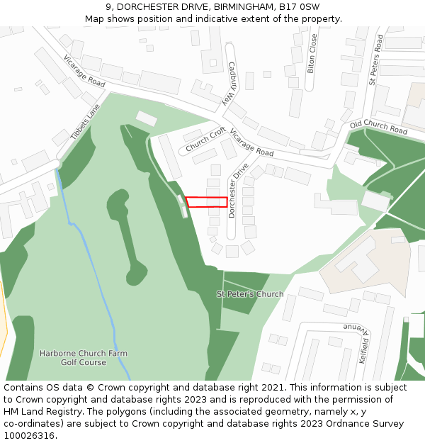 9, DORCHESTER DRIVE, BIRMINGHAM, B17 0SW: Location map and indicative extent of plot