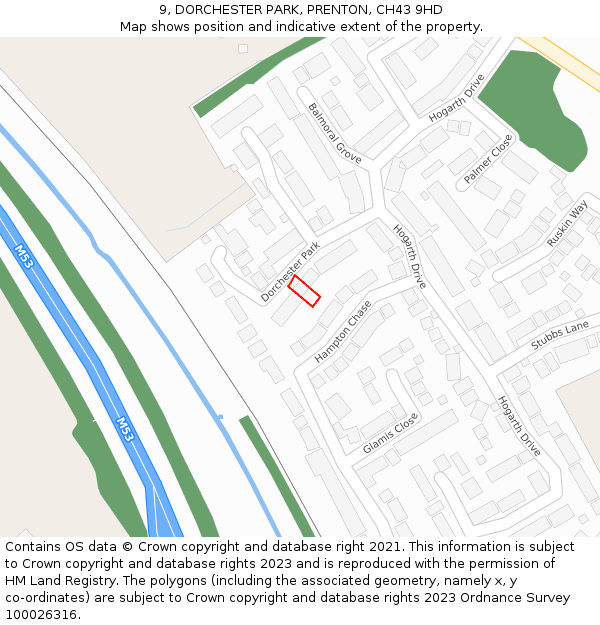 9, DORCHESTER PARK, PRENTON, CH43 9HD: Location map and indicative extent of plot