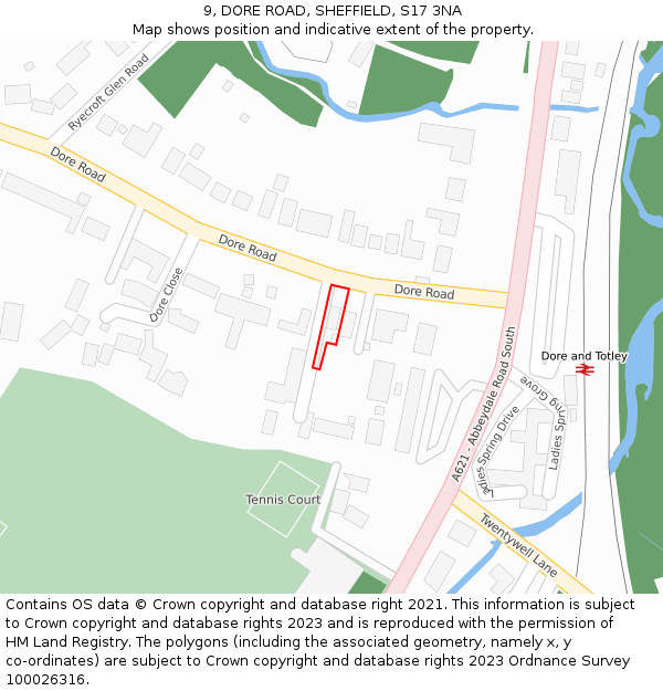 9, DORE ROAD, SHEFFIELD, S17 3NA: Location map and indicative extent of plot