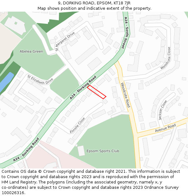 9, DORKING ROAD, EPSOM, KT18 7JR: Location map and indicative extent of plot