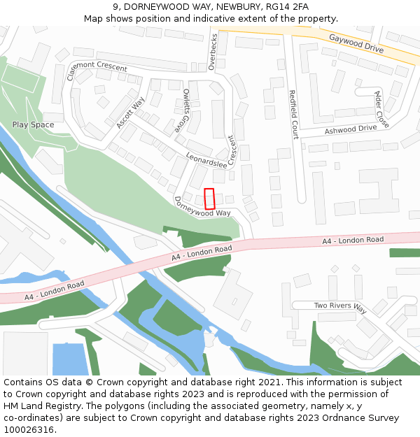 9, DORNEYWOOD WAY, NEWBURY, RG14 2FA: Location map and indicative extent of plot