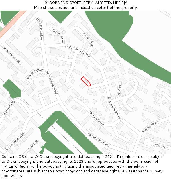 9, DORRIENS CROFT, BERKHAMSTED, HP4 1JY: Location map and indicative extent of plot