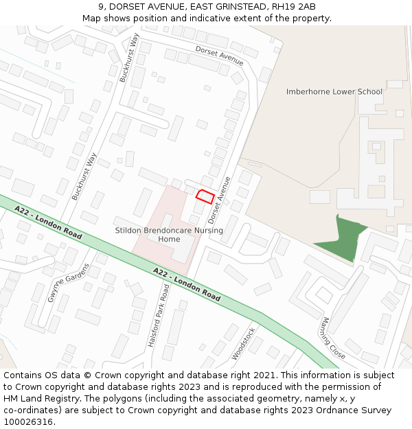 9, DORSET AVENUE, EAST GRINSTEAD, RH19 2AB: Location map and indicative extent of plot