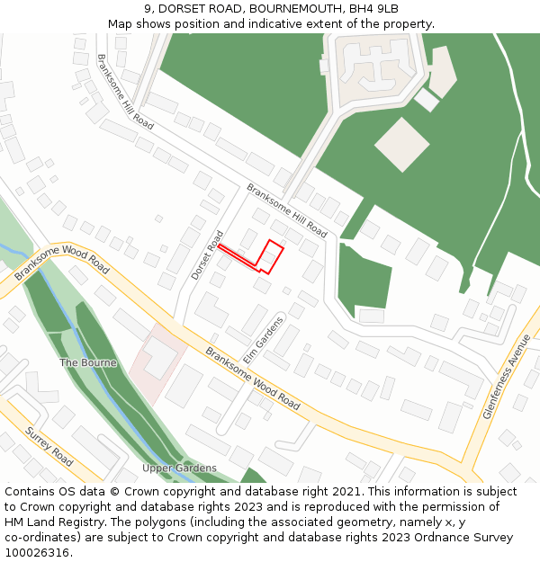 9, DORSET ROAD, BOURNEMOUTH, BH4 9LB: Location map and indicative extent of plot