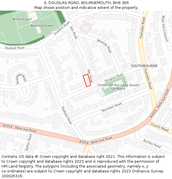 9, DOUGLAS ROAD, BOURNEMOUTH, BH6 3ER: Location map and indicative extent of plot