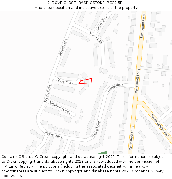 9, DOVE CLOSE, BASINGSTOKE, RG22 5PH: Location map and indicative extent of plot