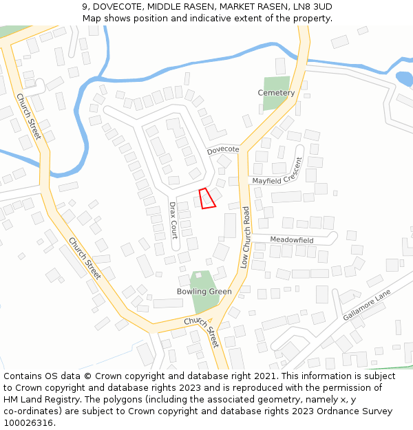 9, DOVECOTE, MIDDLE RASEN, MARKET RASEN, LN8 3UD: Location map and indicative extent of plot