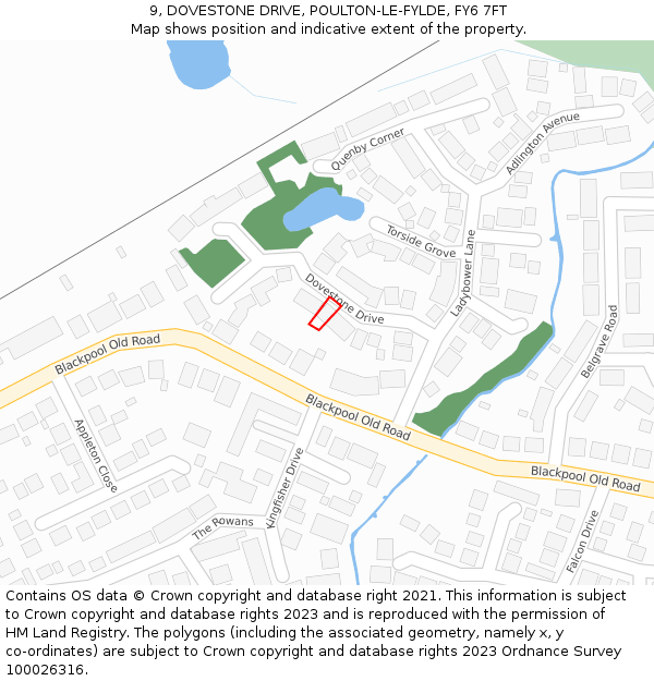 9, DOVESTONE DRIVE, POULTON-LE-FYLDE, FY6 7FT: Location map and indicative extent of plot
