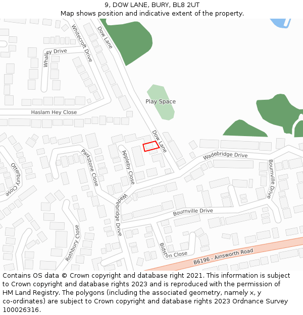 9, DOW LANE, BURY, BL8 2UT: Location map and indicative extent of plot